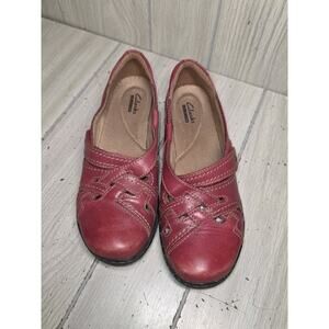 Clarks Red Leather Mary Jane Comfort Shoes Womens Size 8M Preppy Academia